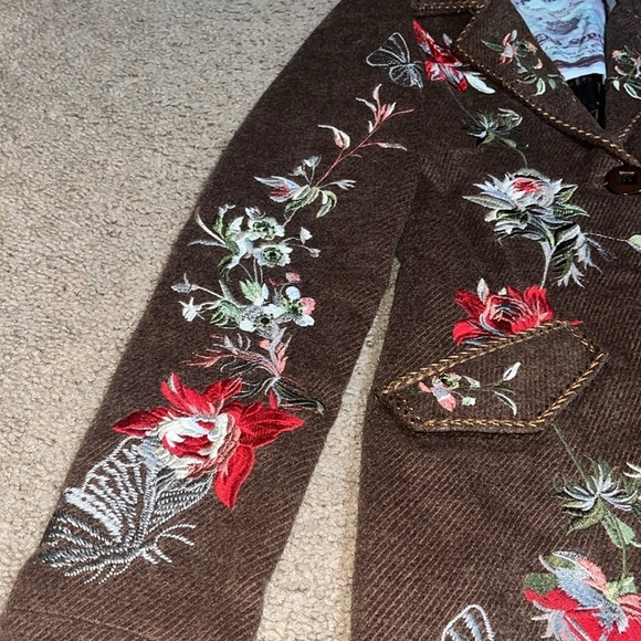 PAPARAZZI Embroidered Floral Butterfly Boho Wool Long Trench Coat Brown Small - Picture 5 of 11